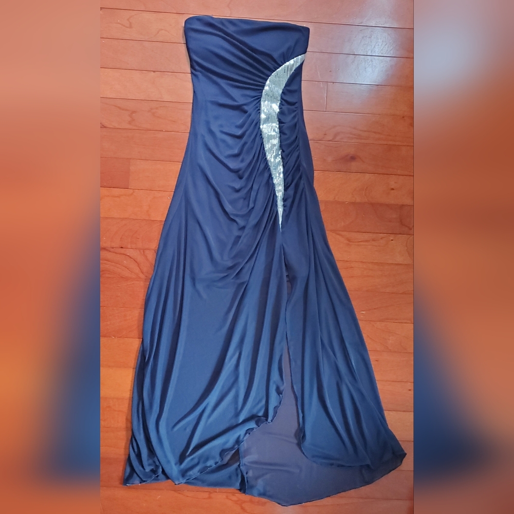 Ruby Rox Midnight Blue Strapless Dress with Silver Sequins